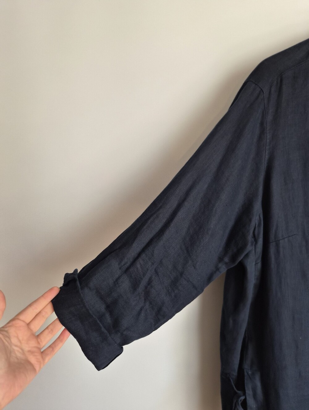 J. Jill Navy Blue Linen Side Tie Tunic Blouse Shirt Size 2X Lagenlook Minimalist - Picture 8 of 16
